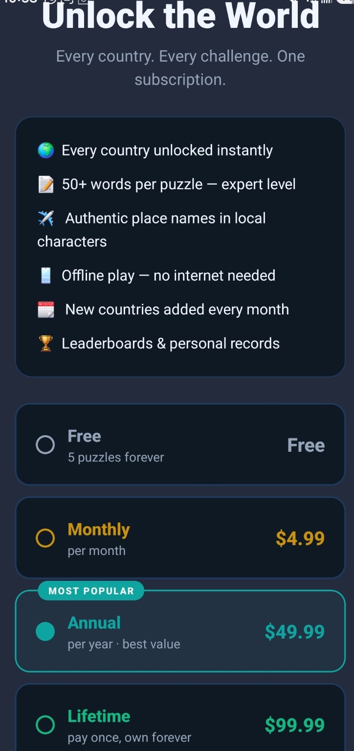 Unlock the World subscription screen