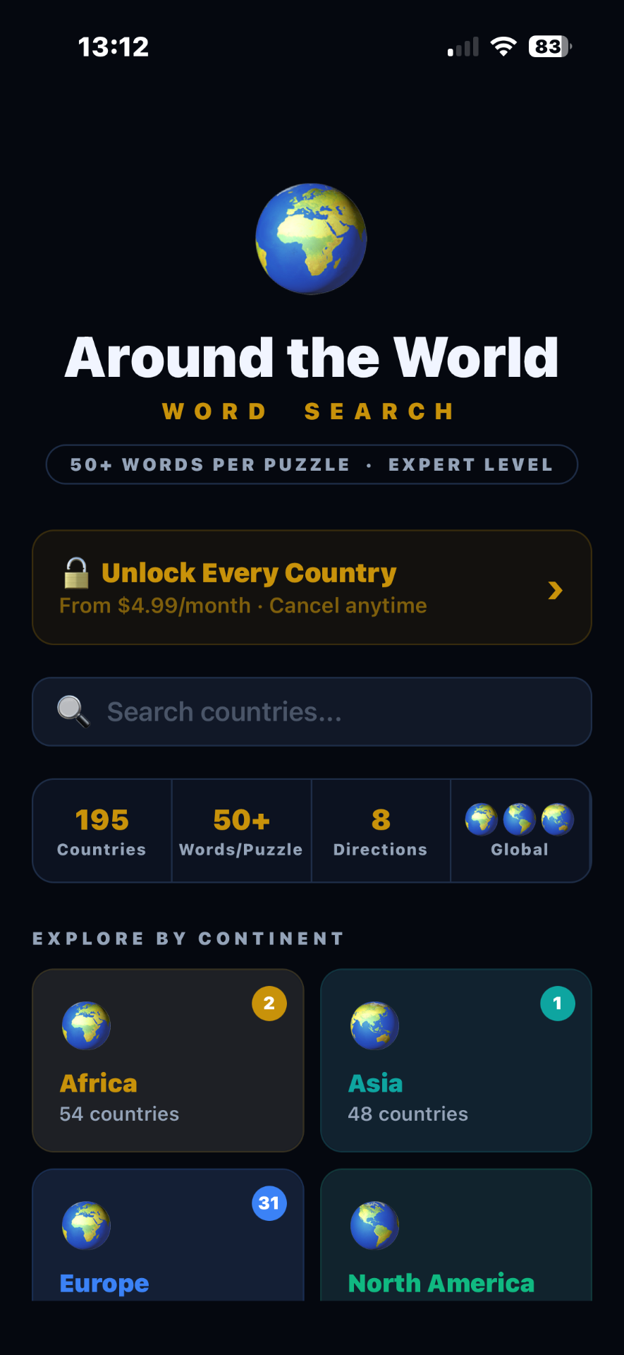 World Puzzle Studio home screen